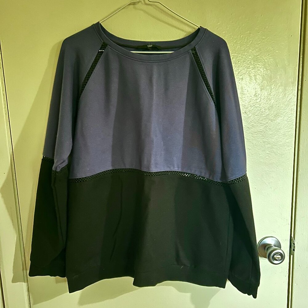 Tibi Fishnet Trim Color Block Pullover Sweatshirt